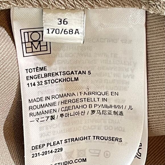 Toteme Deep Pleate Straight Trouser Beige Size 36 EU - Picture 7 of 8